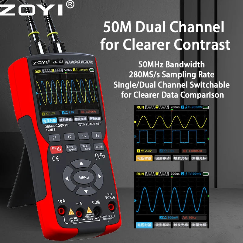 ZOYI ZT-703 Handheld digital oscilloscope multimeter three-in-one two-channel oscillometer signal generator electrician