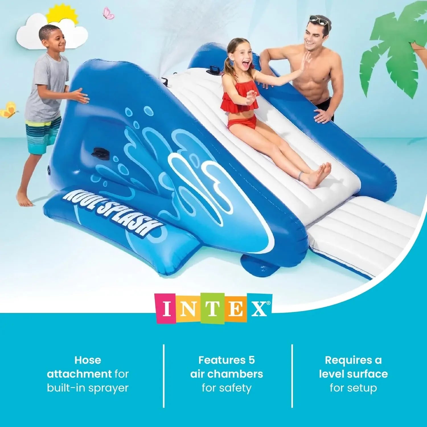 Intex Kool Splash Inflatable Water Slide Swimming Pool Play Center with Built in Sprayers for Kids and Adults, Ages 6 and Up