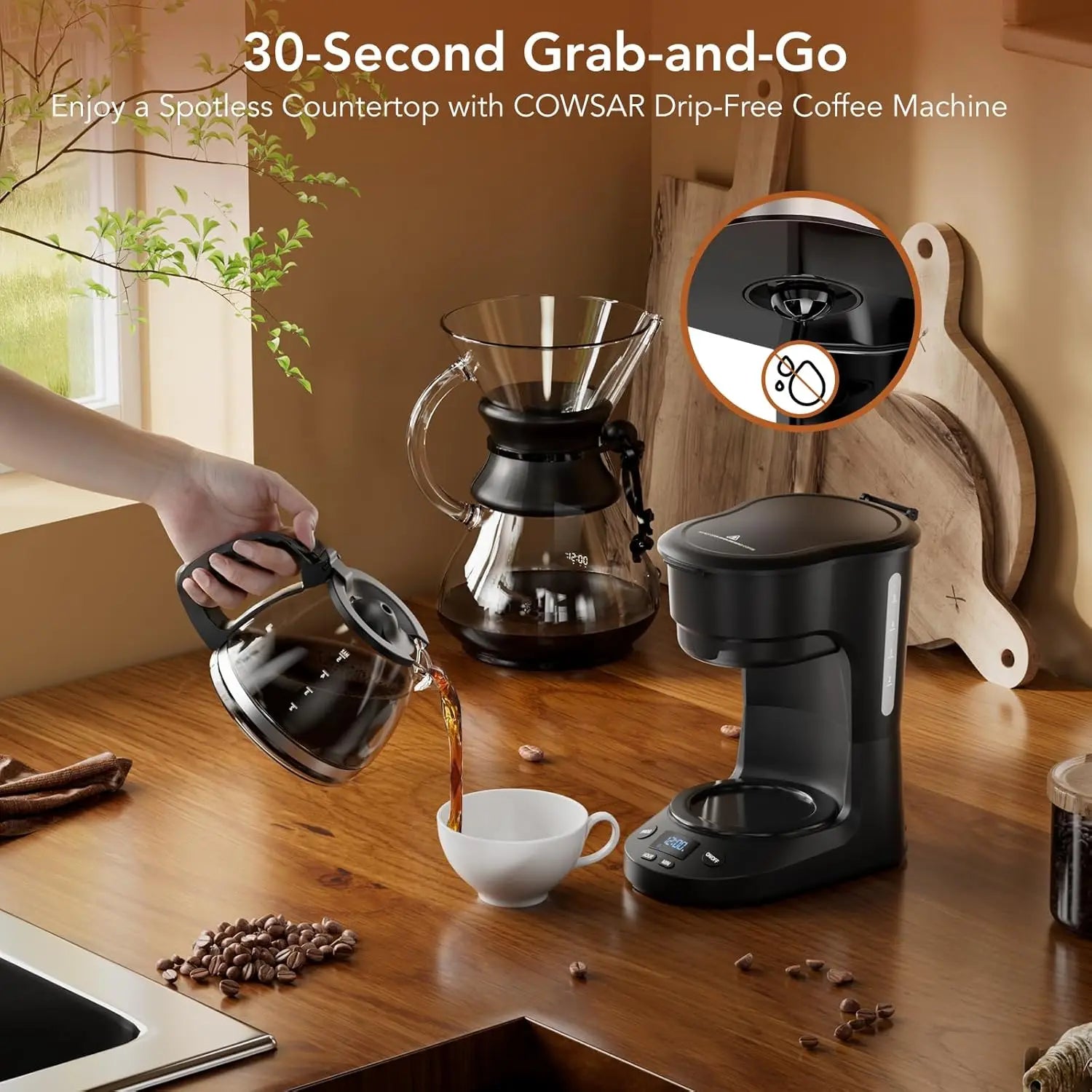 Compact Coffee Machine,5 Cup Drip Coffee Maker with Timing Function,2H Auto Power-off, 2H Keep Warm, Pause & Serve, Reusable Filter