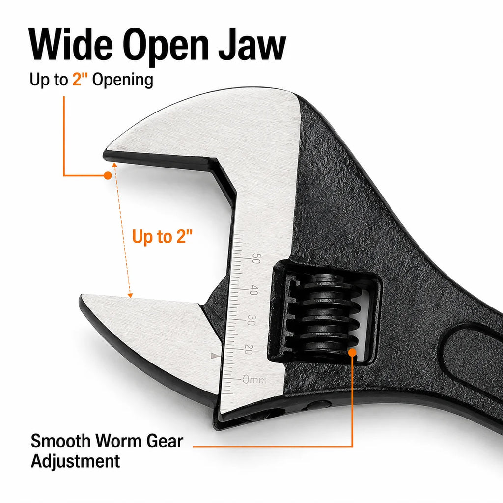 18 Inch Adjustable Wrench Wide Jaw Spanner 2 Inch Jaw Opening Long Handle Tool for Plumbing Auto Repair Nuts Bolts Fasteners