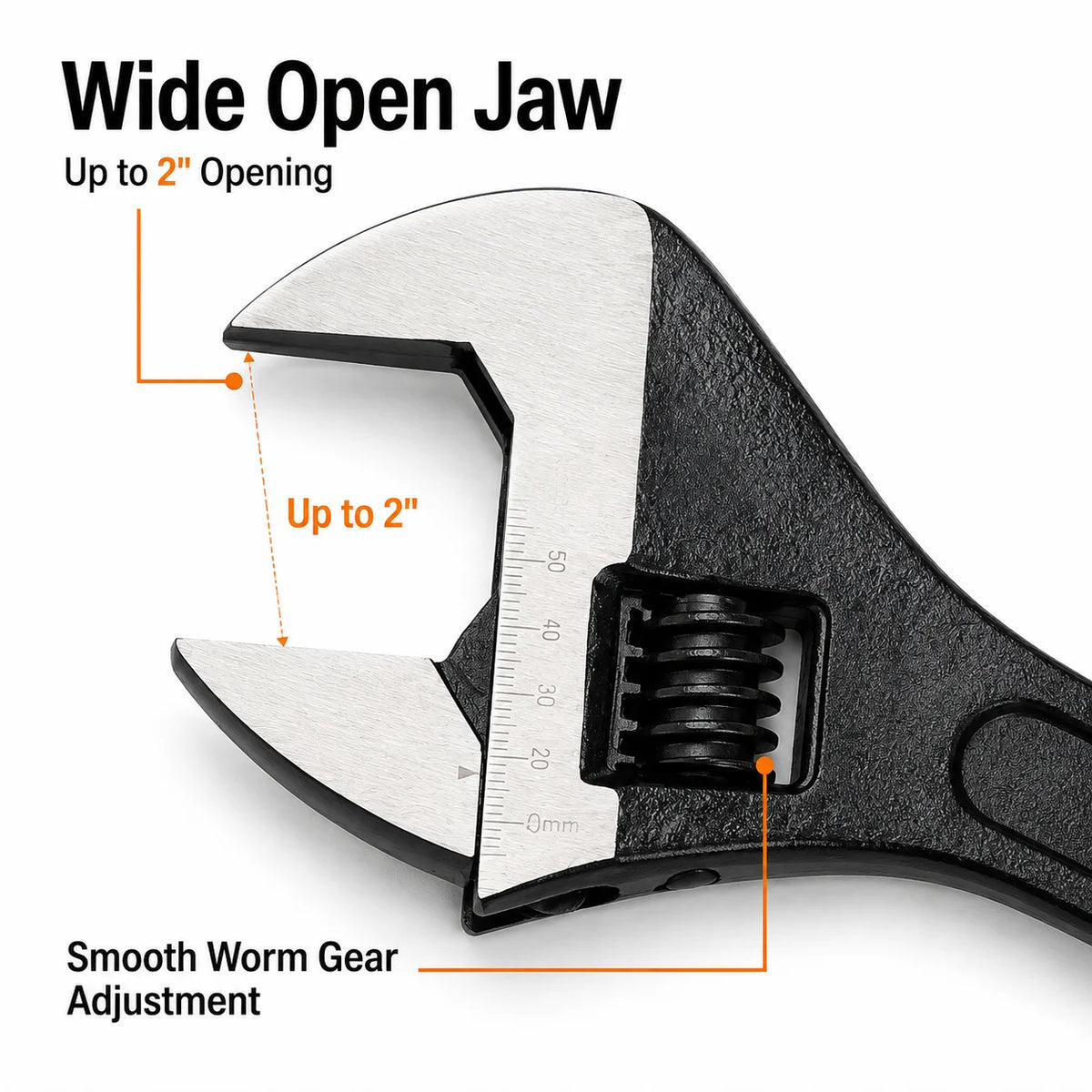 18 Inch Adjustable Wrench Wide Jaw Spanner 2 Inch Jaw Opening Long Handle Tool for Plumbing Auto Repair Nuts Bolts Fasteners