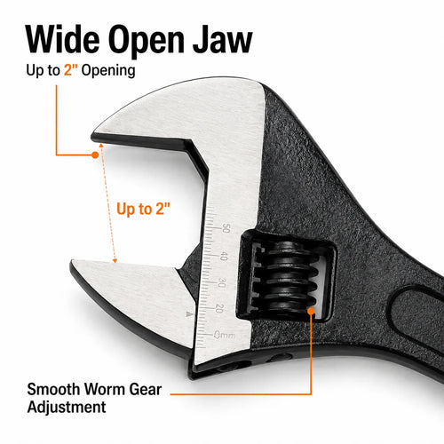 18 Inch Adjustable Wrench Wide Jaw Spanner 2 Inch Jaw Opening Long Handle Tool for Plumbing Auto Repair Nuts Bolts Fasteners