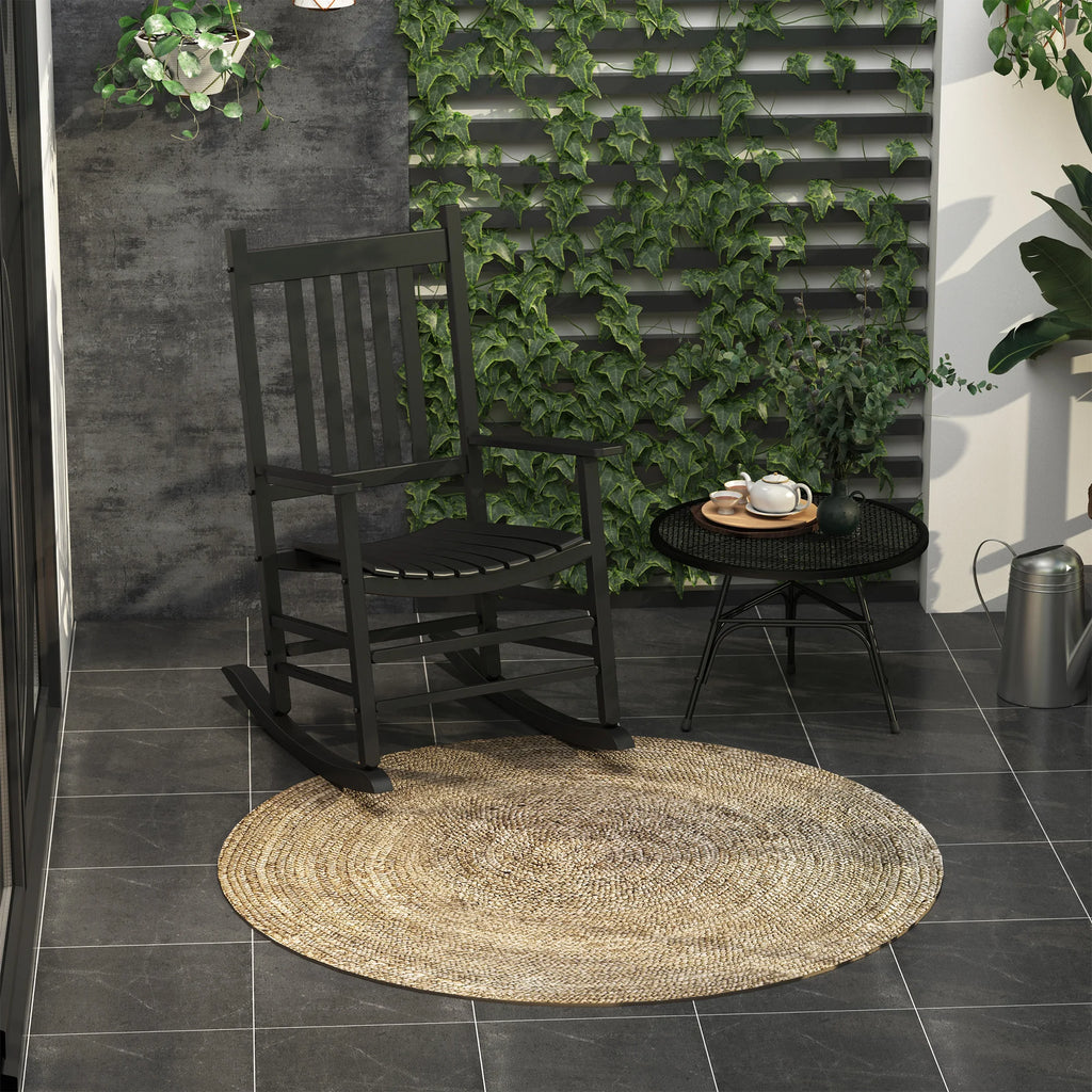 Outsunny Outdoor Rocking Chair, Wooden Rustic High Back All-Weather Rocker, Slatted for Indoor, Backyard & Patio, Black
