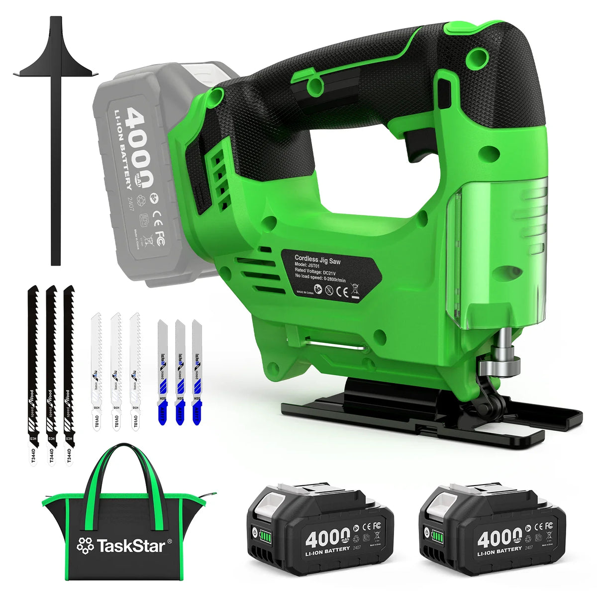 Taskstar Cordless Jig Saw Tool & Electric Brushless Angle Grinder Polishing Cutting Machine 9 Blades 0–45° Bevel Cutting 4 Orbital Setting Lightweight Electric Jigsaw Straight Curved Cuts Battery Powered Tool Set With 2x4.