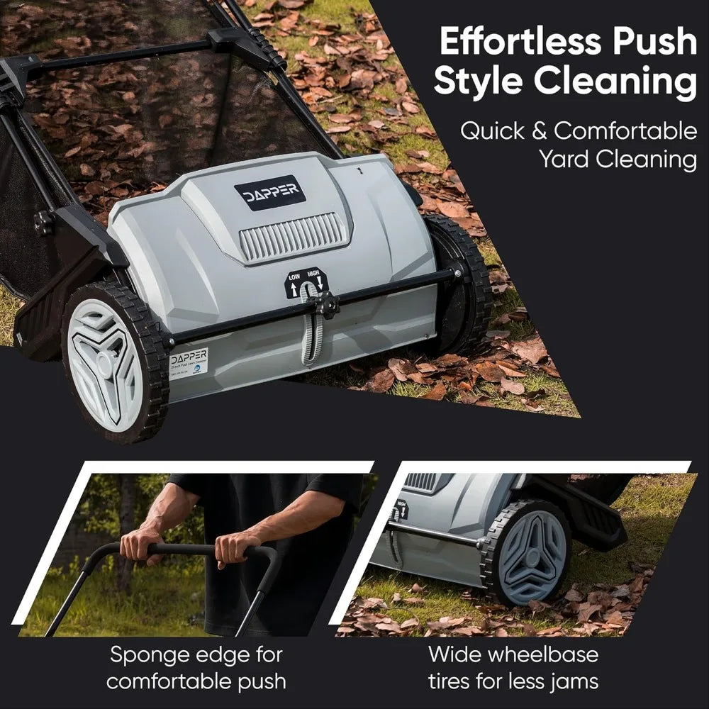 Dapper 21-Inch Push Lawn Sweeper Grass Lawn Leaf Cleanup Collector with Large 3.5 Cu. Ft. Hopper Bag for Yard Work