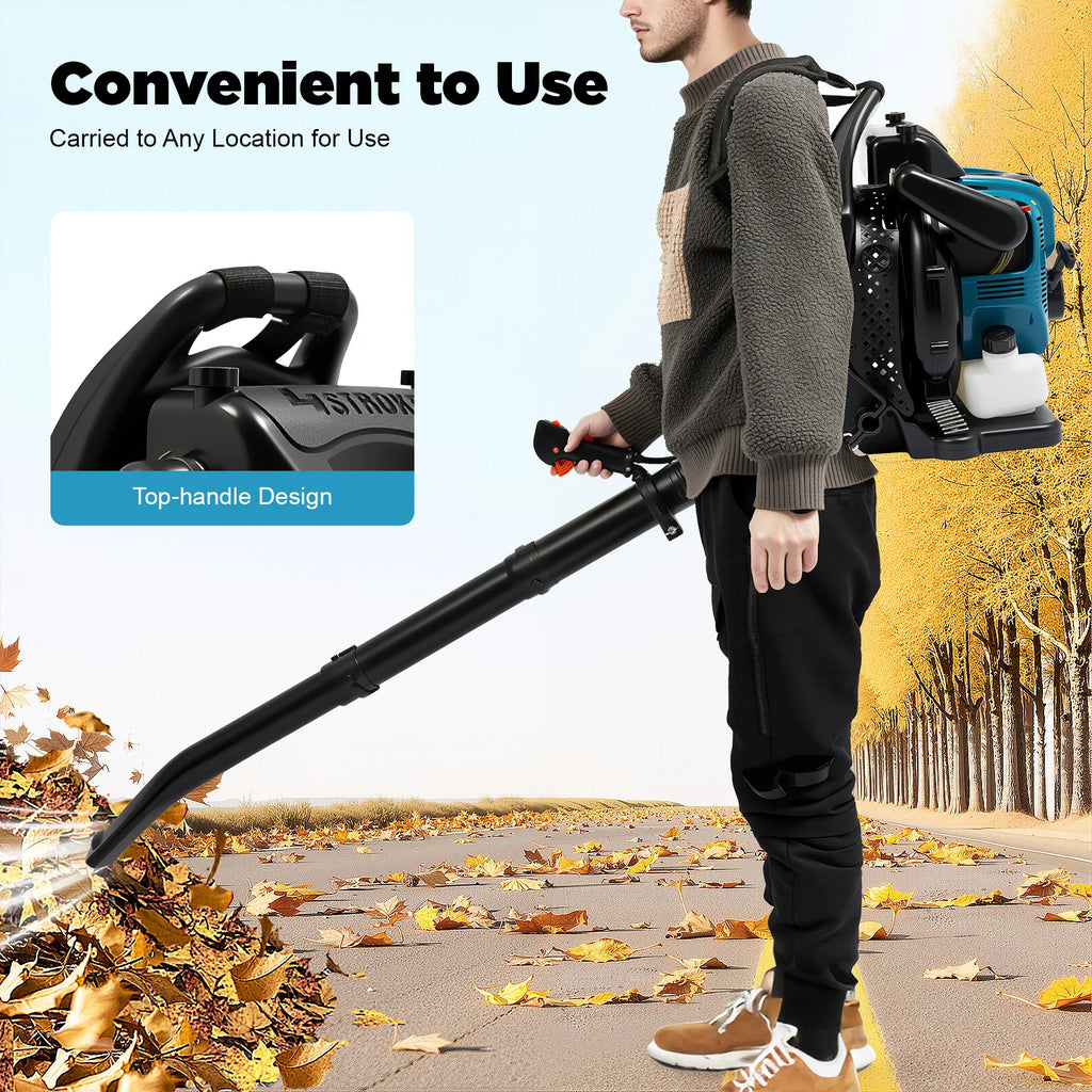 Bymaocar 75.6CC Backpack Leaf Blower, 4-Stroke Garden Gas Powered Leaf Blower, Powerful Blowing Low Fuel Consumption, 2600W for Leaf Sweeping, Lawn Cleaning