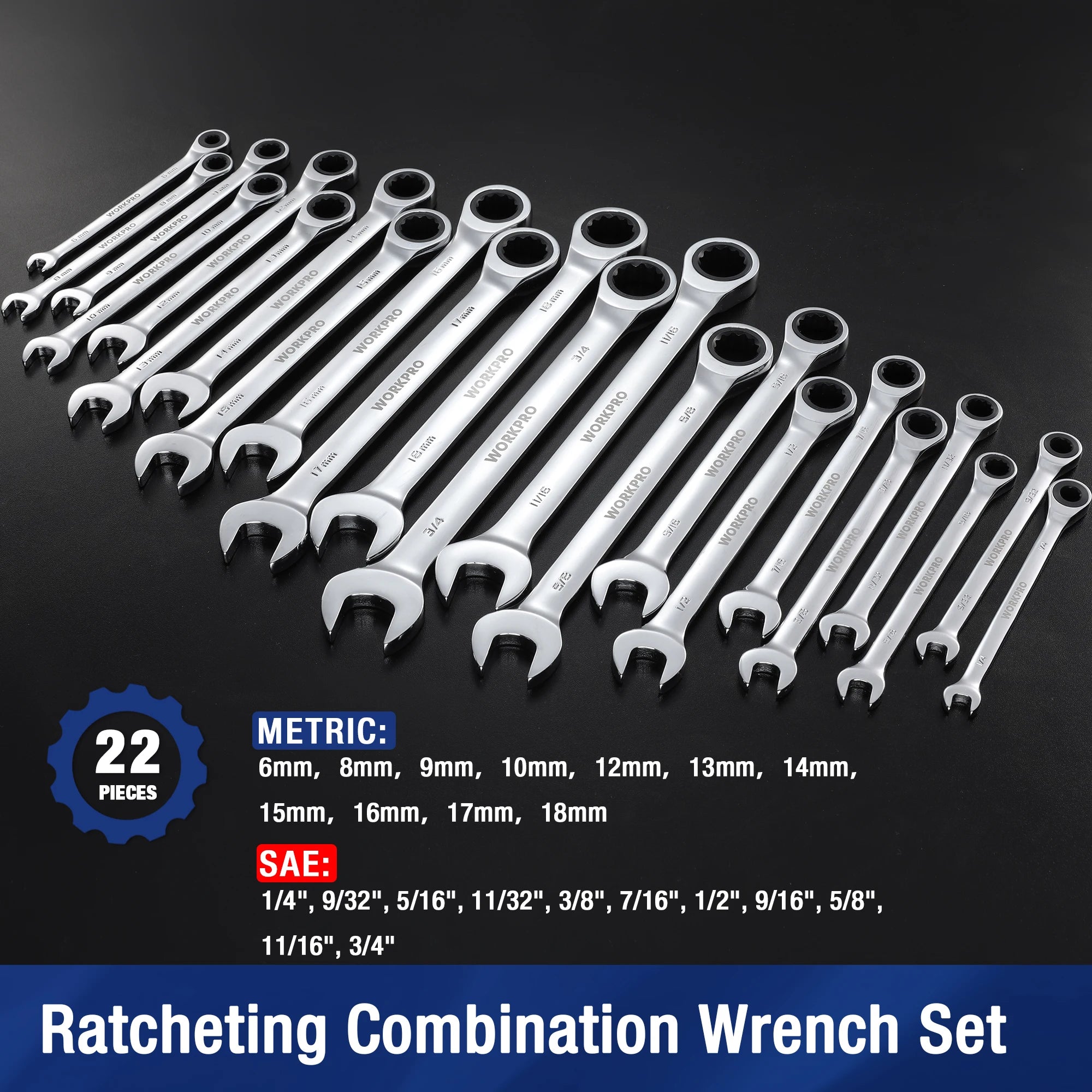 21pc Ratcheting Wrench Set With Case