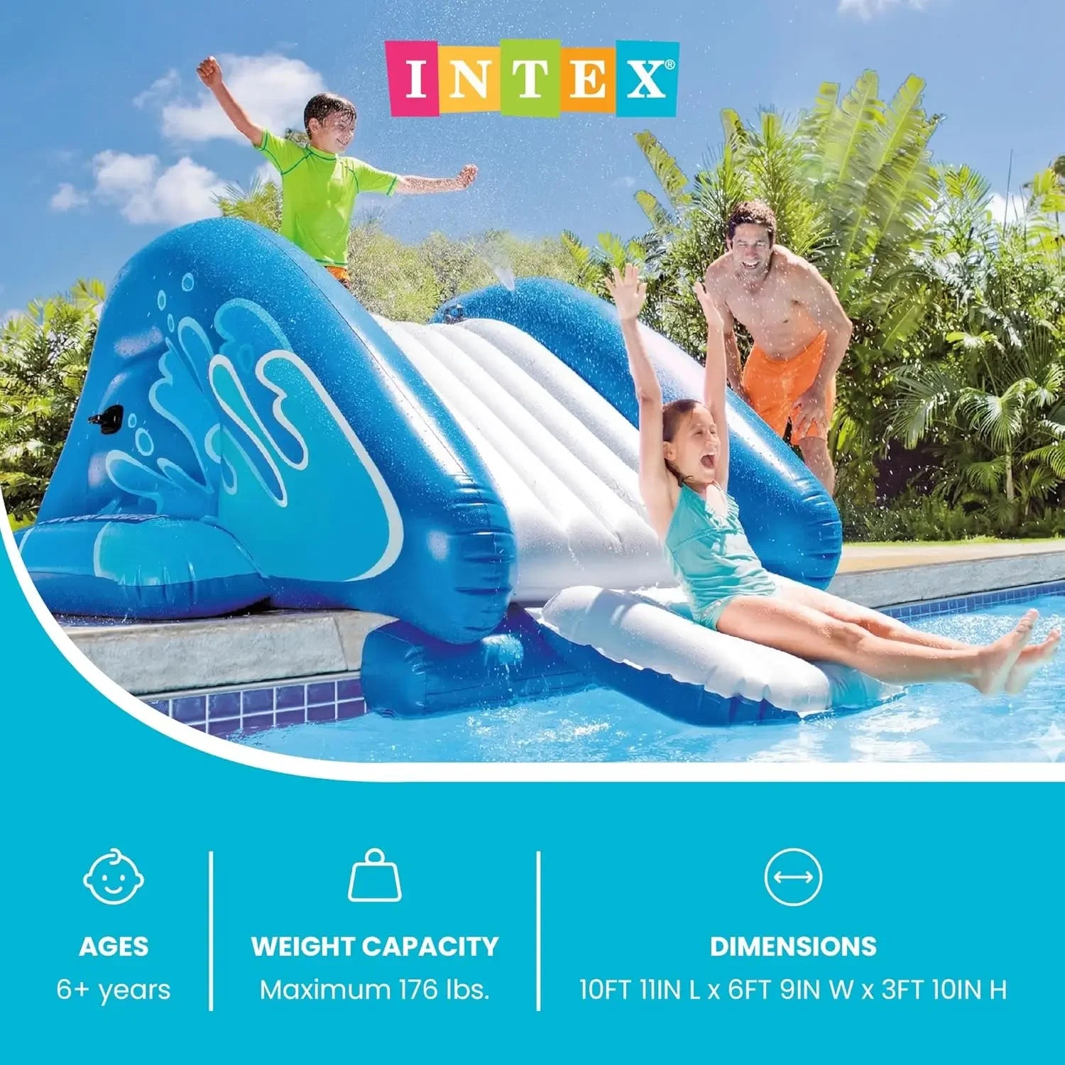 Intex Kool Splash Inflatable Water Slide Swimming Pool Play Center with Built in Sprayers for Kids and Adults, Ages 6 and Up