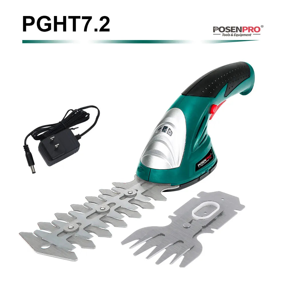 POSENPRO Cordless 7.2V Hedge & Grass Trimmer Shear Shrubber Handheld Trimmer,2 IN 1 Garden Tools Outdoor Power Tools UL Plug