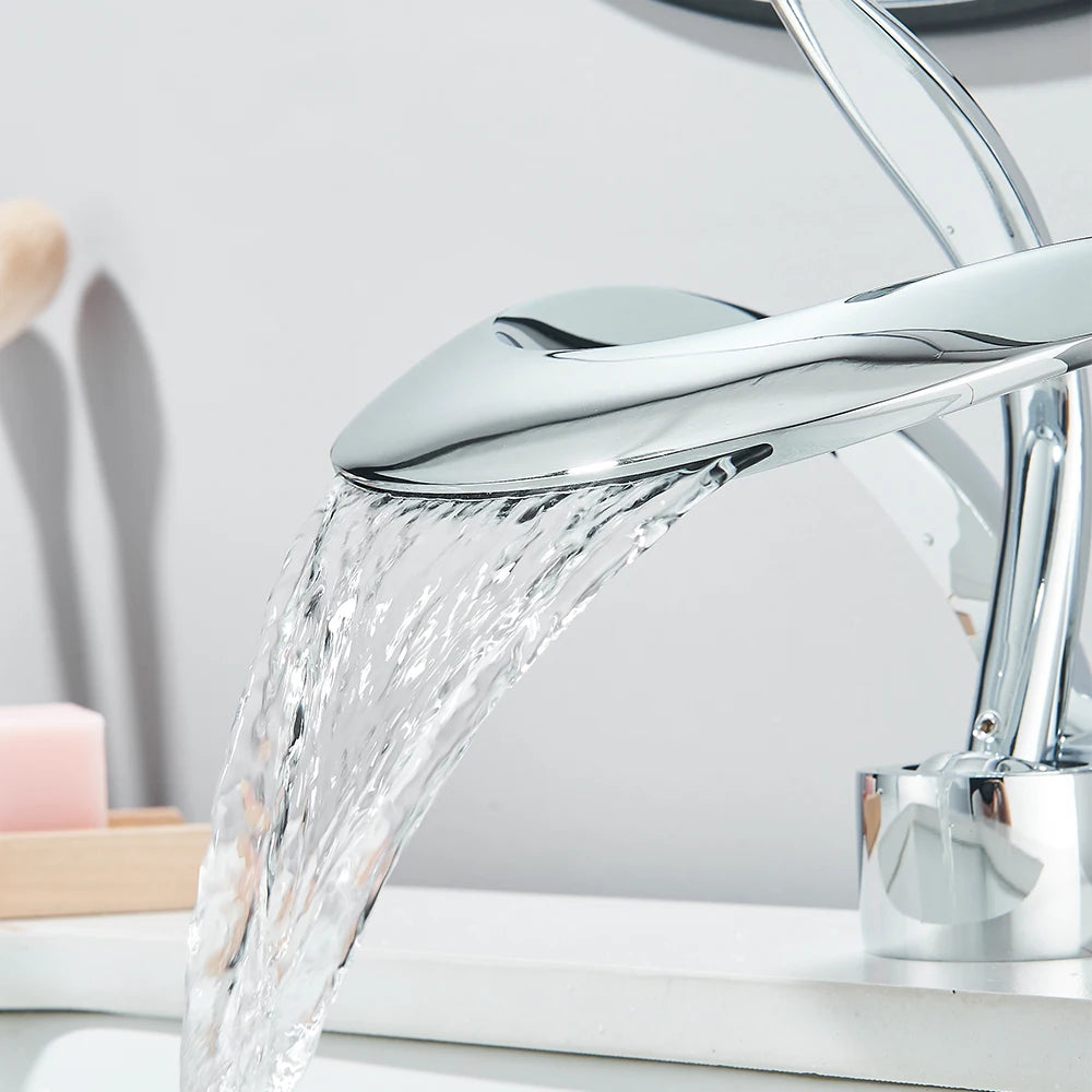 Waterfall Bathroom Sink Faucet, Modern Design, Single Handle