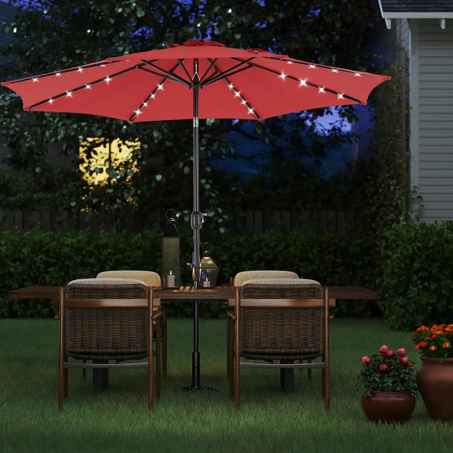 10FT Solar Patio Umbrella with 32 LED Lights, Tilt & Crank, Waterproof