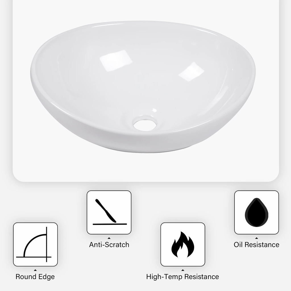 16x13 Inch White Ceramic Modern Oval Bathroom Sink, Indoor or Outdoor, Countertop Sink