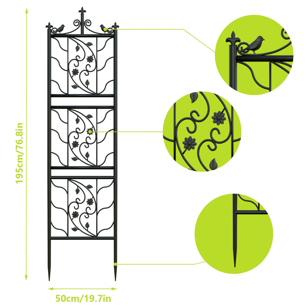 2x Tall Thick Metal Garden Trellis Bird Leaf Grid Panel Support Climbing Trellis