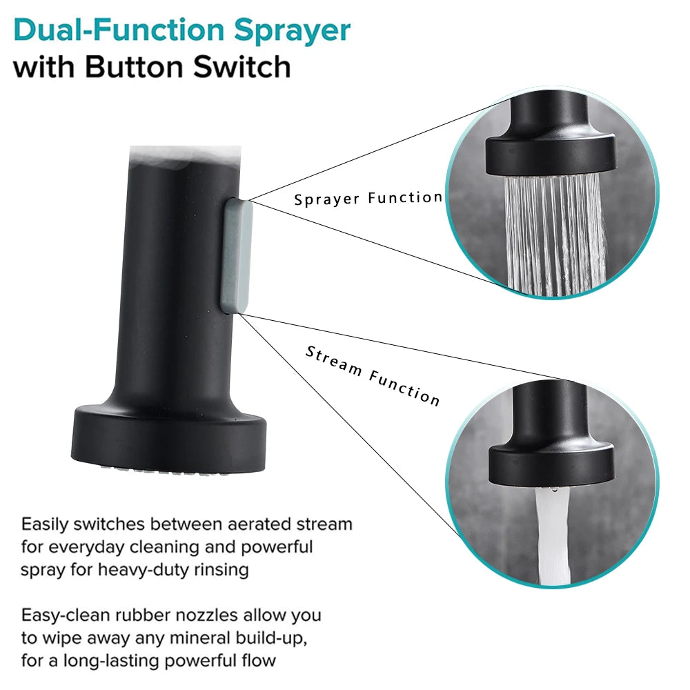 Pull Down Kitchen Faucet, Single, 360° Swivel, Dual Function Nozzle