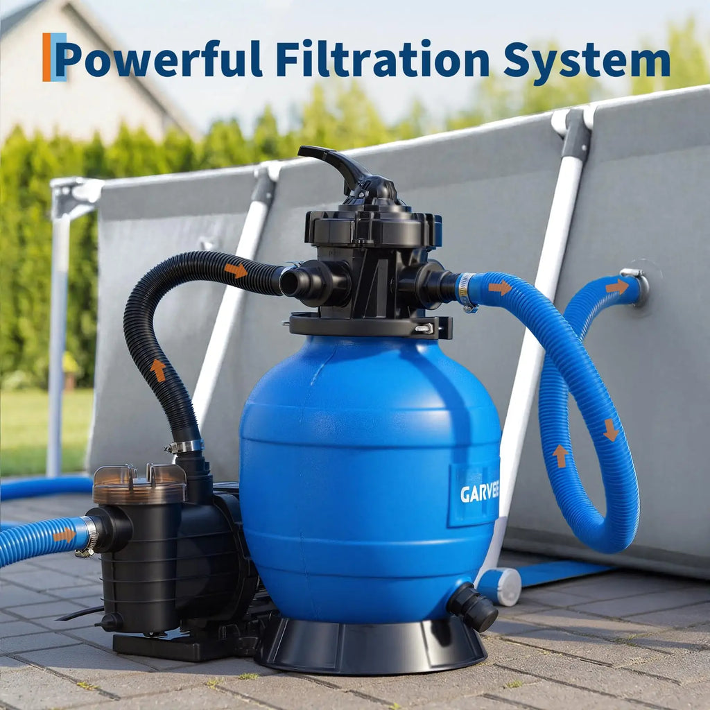 HiMiss 13'' Sand Filter Pump For Above Ground Pool, 3/4HP 3435GPH Pool Pump & Filter System With 7-Way Valve And Strainer Basket
