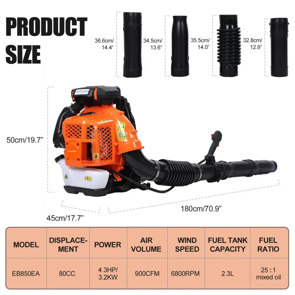 80CC Backpack Gas Leaf Blower, 900 CFM Gas Powered Snow Blowers Powerful Clearing Tools  for Lawn Care Yard Dust Debris