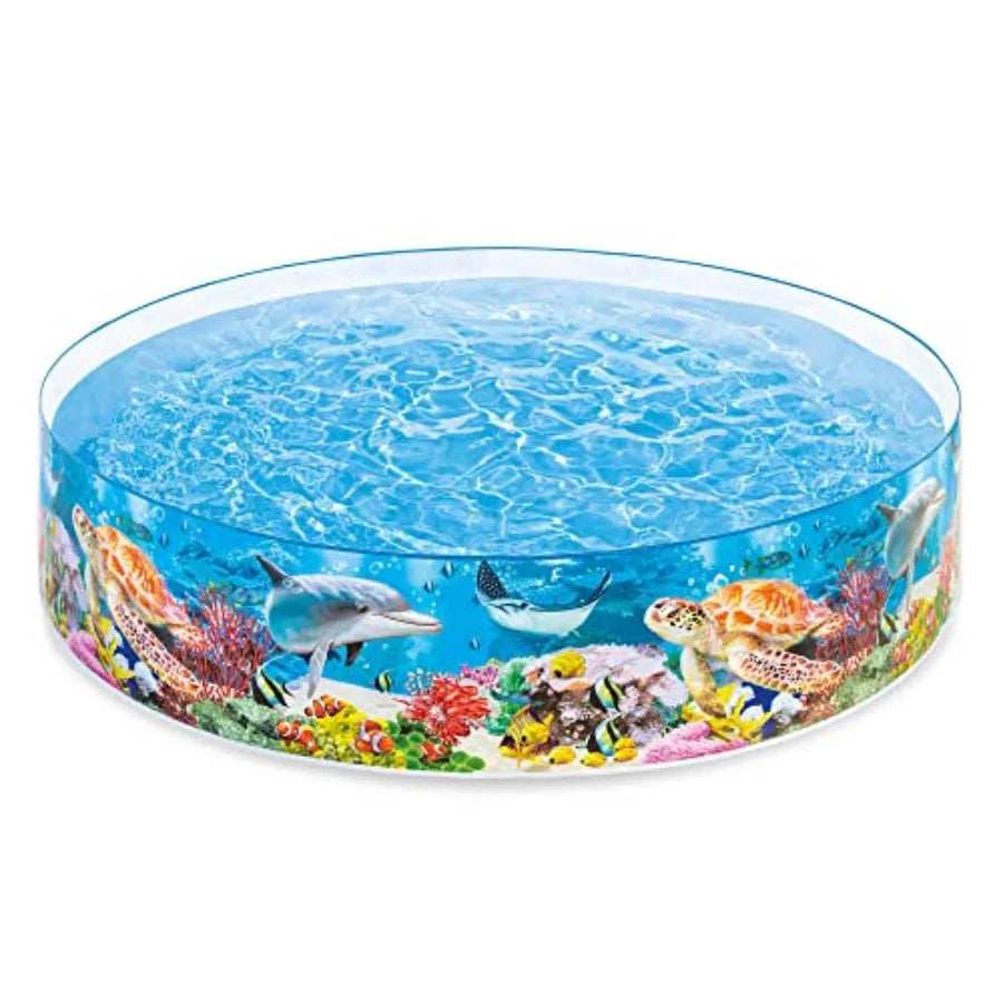 Deep Blue Sea 8 Feet x 18 Inch Snap Set Instant Round Plastic Above Ground Swimming Kiddie Pool for Ages 3 Years and Up,