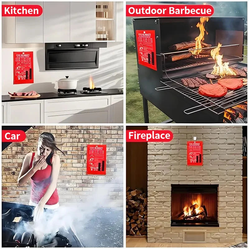 Emergency Fire Blanket 4 Pack, 40x40 Fiberglass Heat-Resistant Fire Suppression Blanket for Kitchen & Home Safety