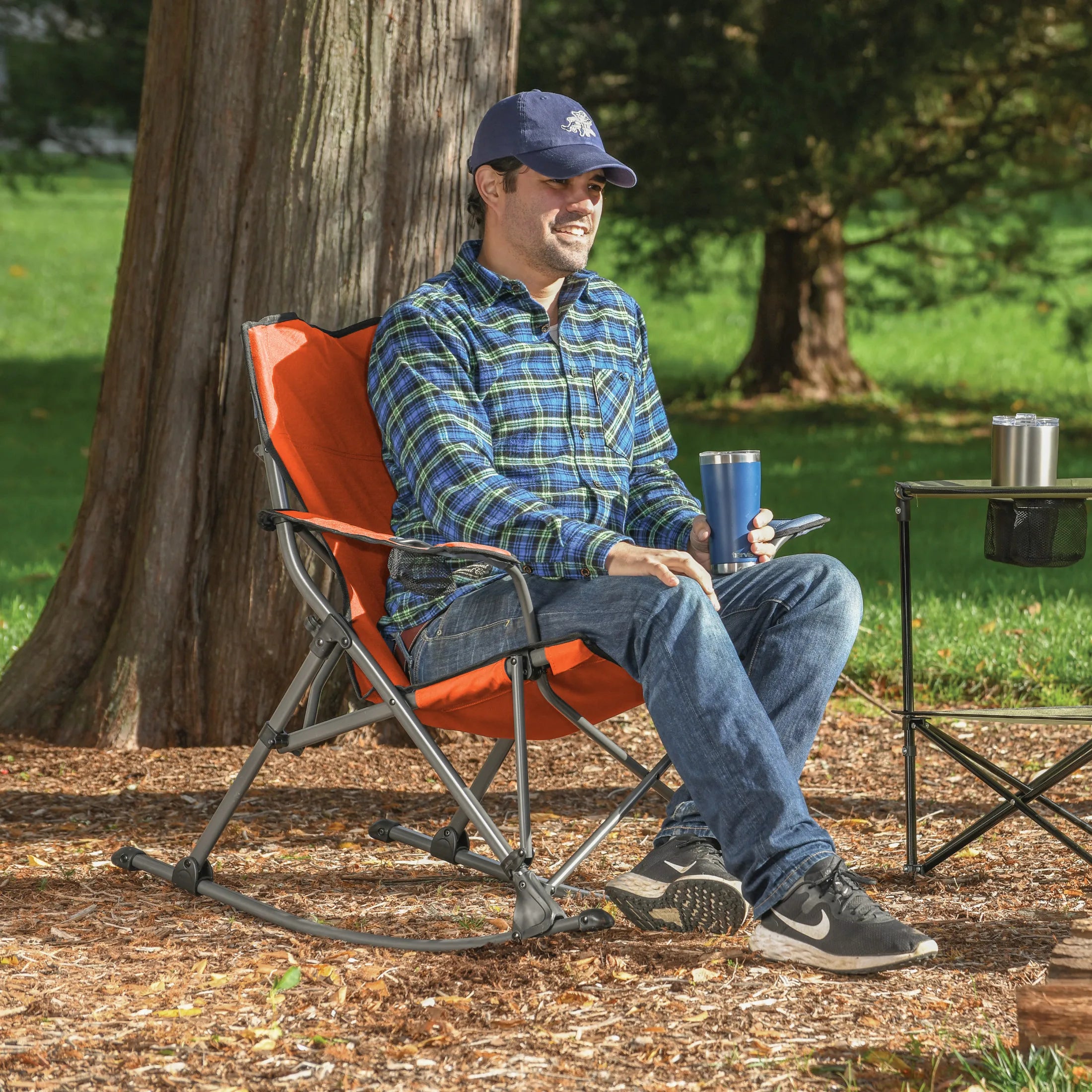 Soft Arm Quad Rocker Outdoor Folding Rocking Chair in Clay Color, Folding Rocking Chair With Carry Bag