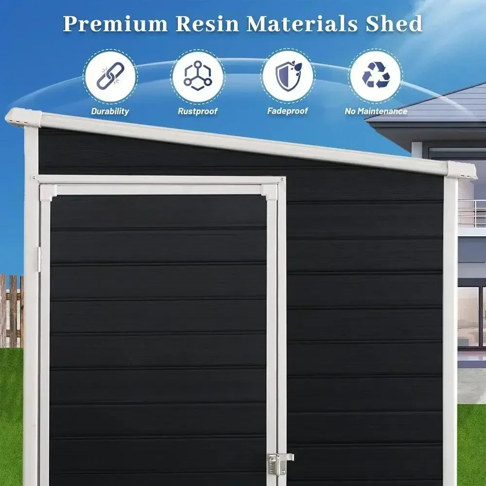 4x8 Outdoor Resin Storage Shed with Floor, 2 Windows, Ideal for Garden Tools and Bicycle Storage