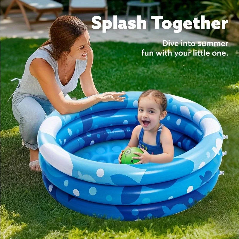 Joyfy Inflatable Kiddie Pool, 34"x10" Blow Up Kid Swimming Pool, 3 Rings Blue Baby Pool for Kids, Summer Water Party Swimming Pool