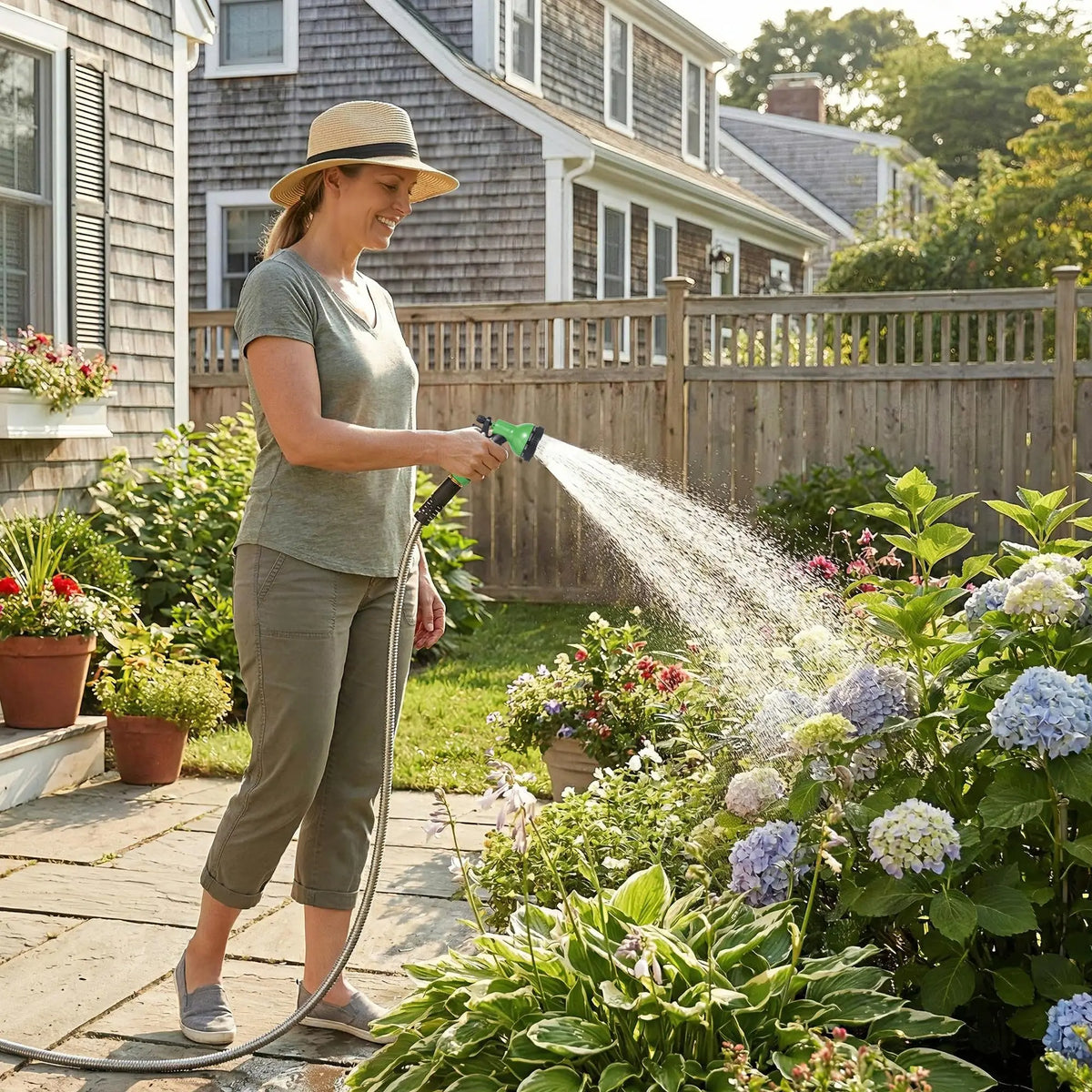 HiMiss 50/100/150FT Stainless Steel Garden Hose With 10-Function Spray Nozzle Kink-Free Metal Water Hose Brass Connectors