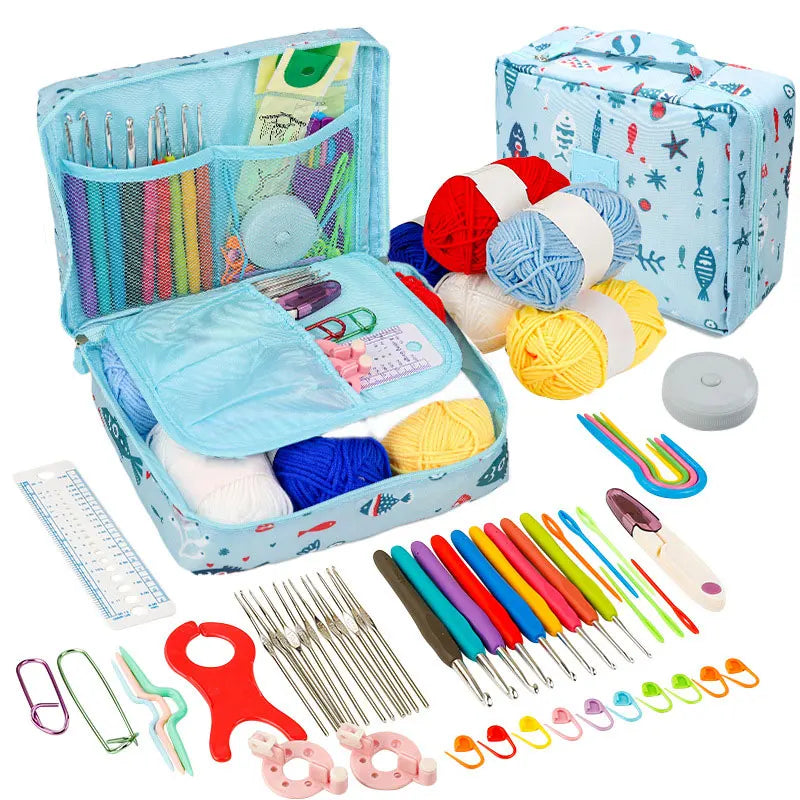 Crochet Kit Beginners, Crochet Hook Set with Crochet Yarn, Portable Set, Travel Crochet Supplies, 58 Pc Crochet Kit