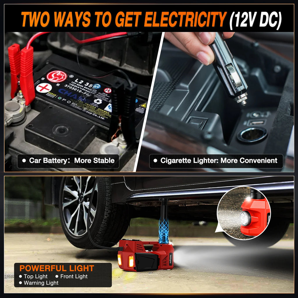 Nilight Electric Car Jack Kit 5 Ton 12V Hydraulic Car Jack with Impact Wrench, 3 in 1 Portable Electric Floor Jack with Tire Inflator Pump LED Light for Sedan SUV Truck Change Tire Garage Repair