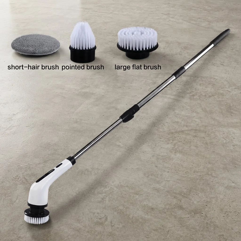 Cordless Electric Spin Scrubber Rechargeable Power Cleaning Brush with 3 or 9 Replaceable Brush Heads Powerful Motor Metal Gear System Extendable Rod Adjustable Handle for Bathroom Kitchen Car Tile Floor Bathtub Shower Grout