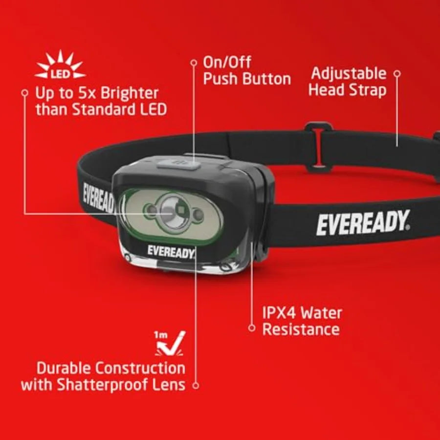 Eveready Rechargeable LED Headlamps by 2-Pack, IPX4 Water Resistant Head Lights for Running, Camping, Emergency, Outdoors (USB Cable Incl