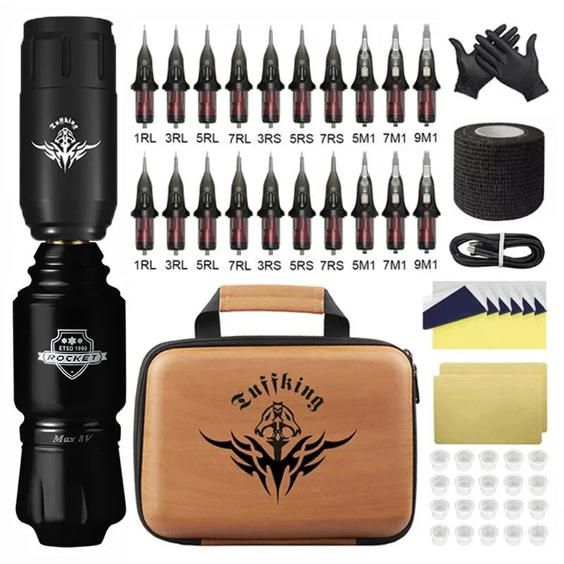 Wireless Rotary Tattoo Pen Kit – Mini Rocket Tattoo Machine Set with 1300mAh Battery, Adjustable 6–11V Speed Control, Type-C Charging