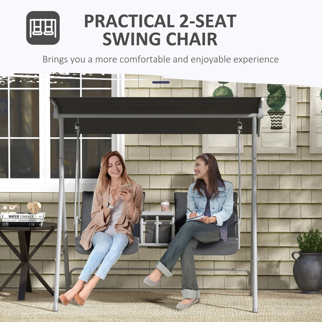 Outsunny Outdoor Swing Chair Canopy Patio Garden Hanging 2 Person Yard Furniture Gray
