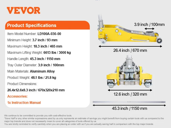 SucceBuy 3T/2T Floor Jack Aluminum Hydraulic Racing Jack Hydraulic Car Jack with Dual Piston Quick Lift Pump for Auto Repair