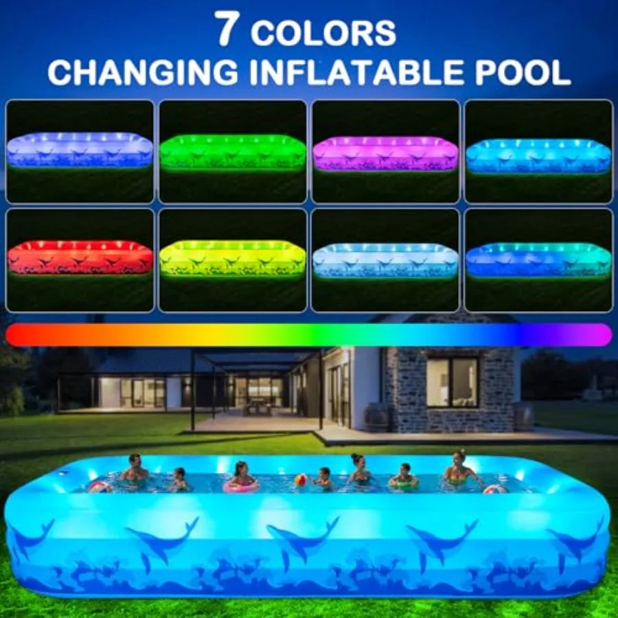 Large Inflatable Pool with Light, 12TF x 6.5TF Inflatable Swimming Pool for Adults, Solar Powered Blow Up Pool, Oversized, Thickened Material