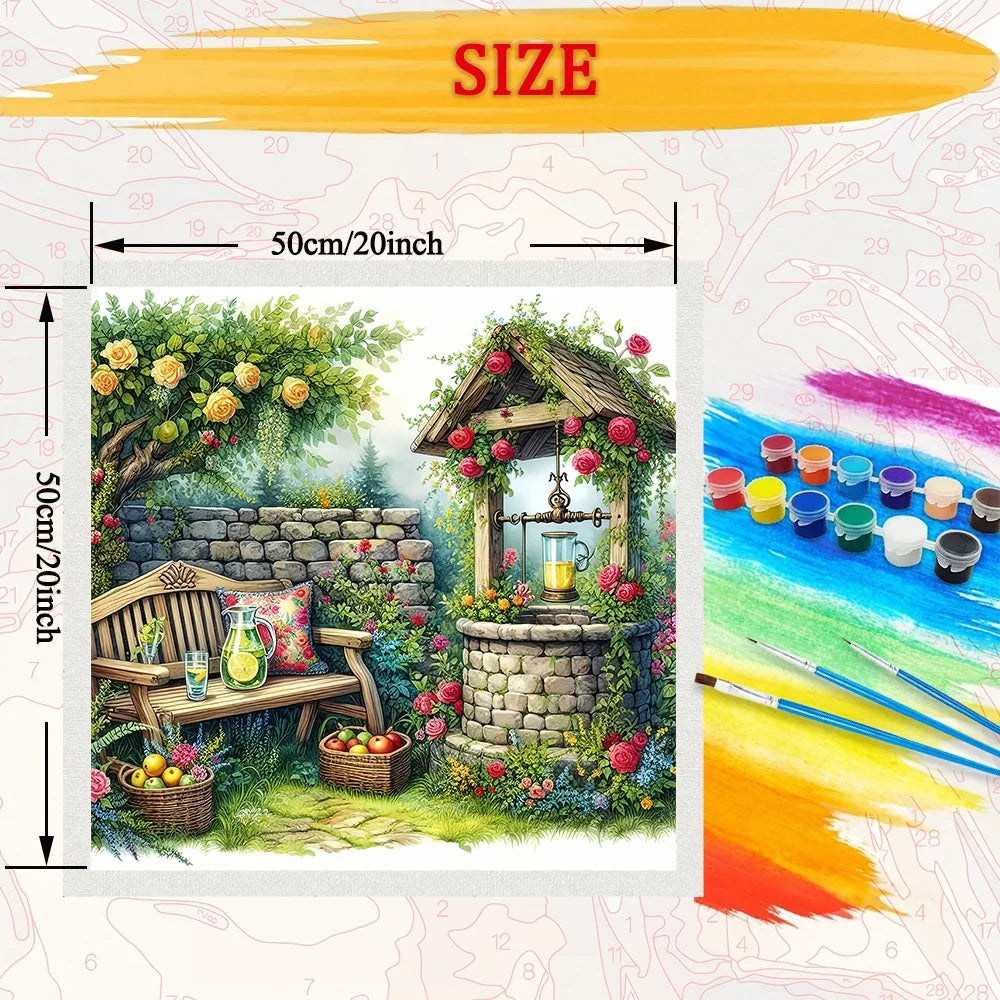 DIY Garden Scenery, Paint By Numbers For Adult, Craft Kit Hand Painted On Canvas,