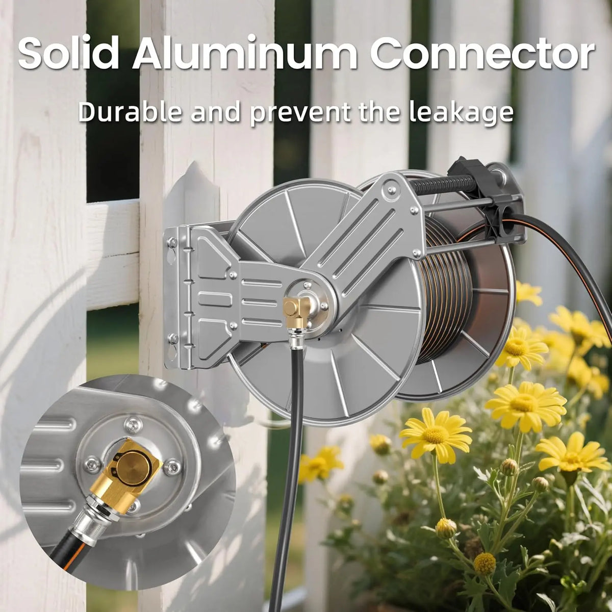 Giraffe Tools Stainless Steel Garden Hose Reel Heavy Duty, Wall/Floor Mounted Stainless Water Hose Reel Retractable with Crank, 150-Feet 5/8" Hose Capacity. With 100FT hose or No Hose.