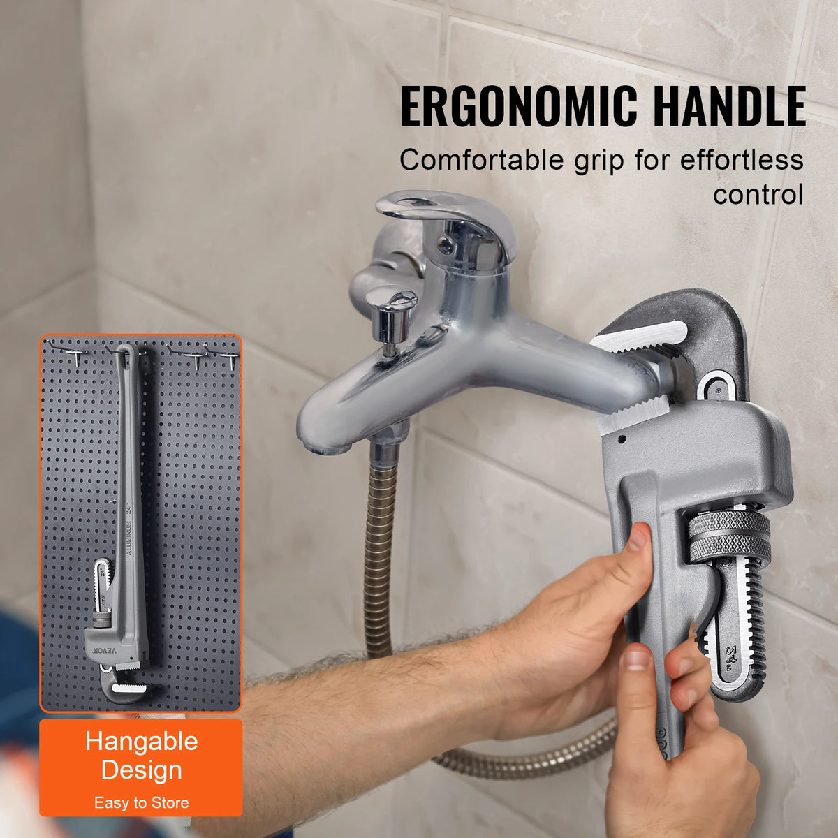 Vevor Pipe Wrench Aluminum Straight Pipe Wrench Adjustable Plumbing Wrench High Strength Jaw & Ergonomic Handle Automotive