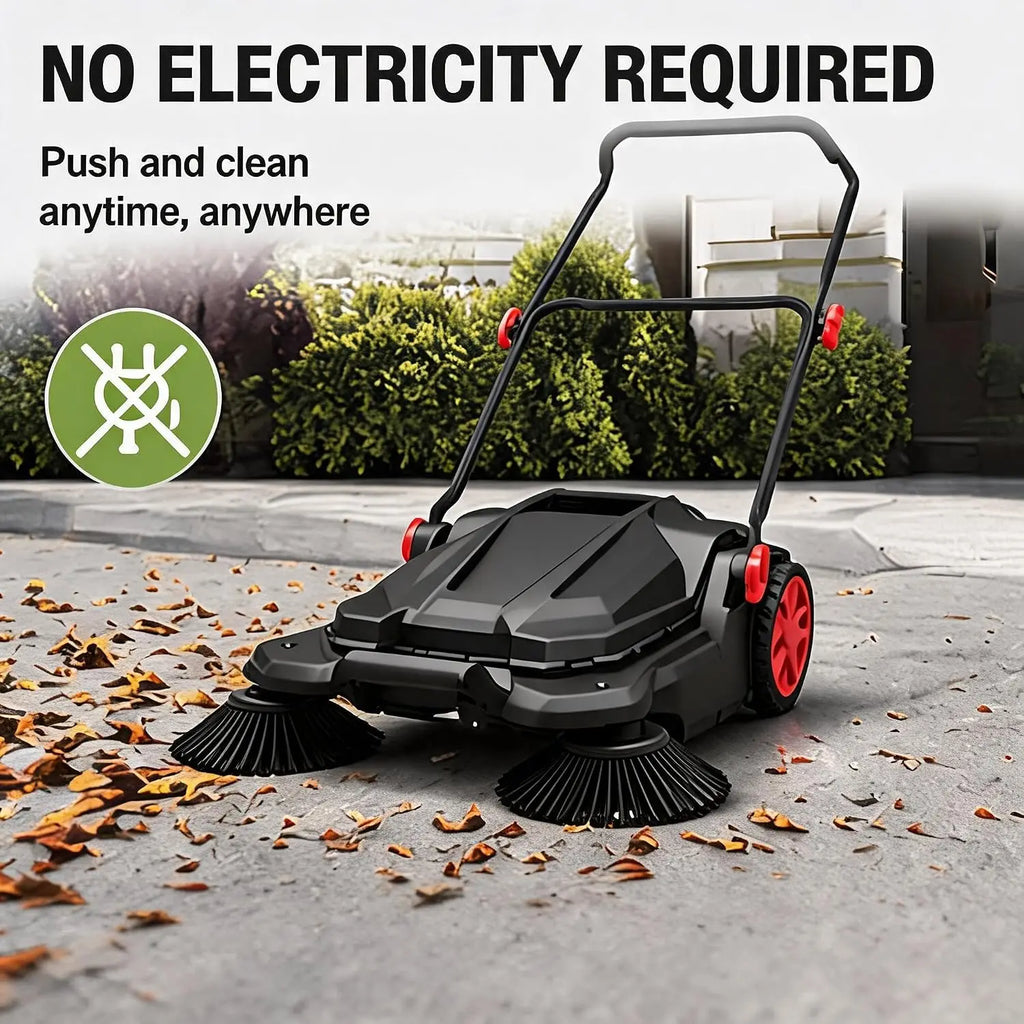 Twister.Ck 26" Hand Push Walk-Behind Sweeper, 5-Gallon Debris Container, Multi-Adjustable Folding Handle — Lifts Flattened Grass & Sweeps Debris