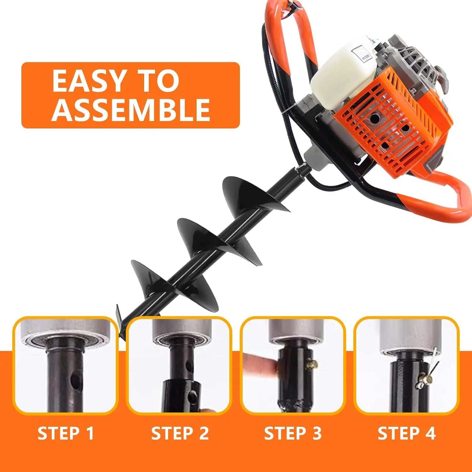 72CC Auger Post Hole Digger, 2 Stroke, Gas Powered, 2 Drill Bits 6" & 8", Plus 1 Extension Rod