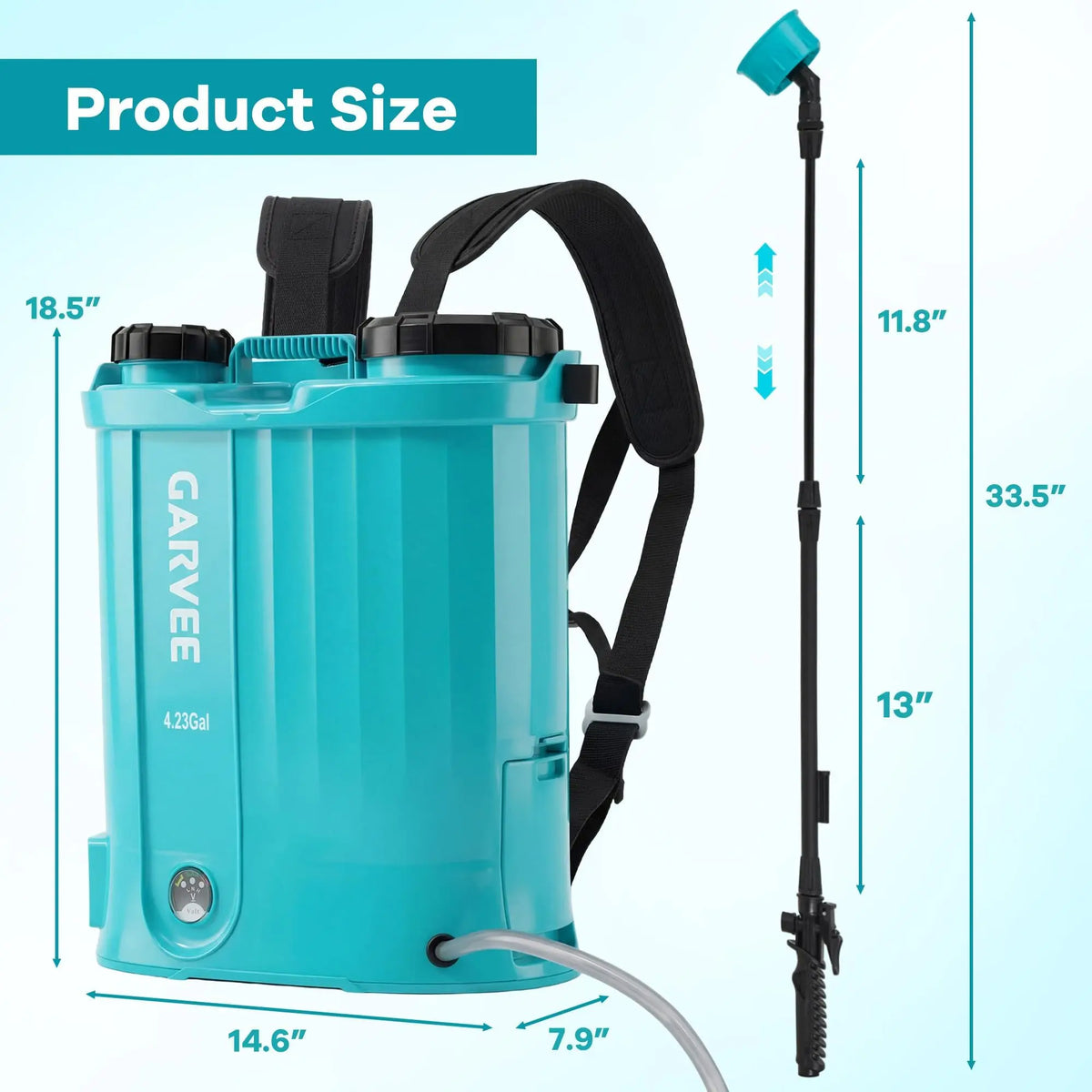 Garvee Battery Powered Backpack Sprayer 2.64/3.17/4.23 Gal, 18V Electric Garden Sprayer With 0-65 PSI, 5 Nozzles For Lawn Weeding