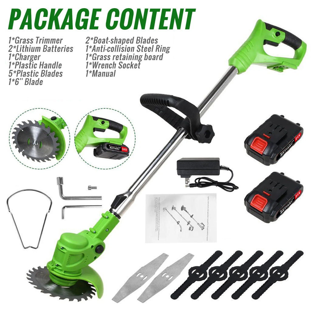 Weed Trimmer Lawn Electric Brushless 2-in-1 Cordless String Grass Trimmer Cutter Fast Charger With 2 x 24V Battery for Yard Garden Model Number: HG0076
