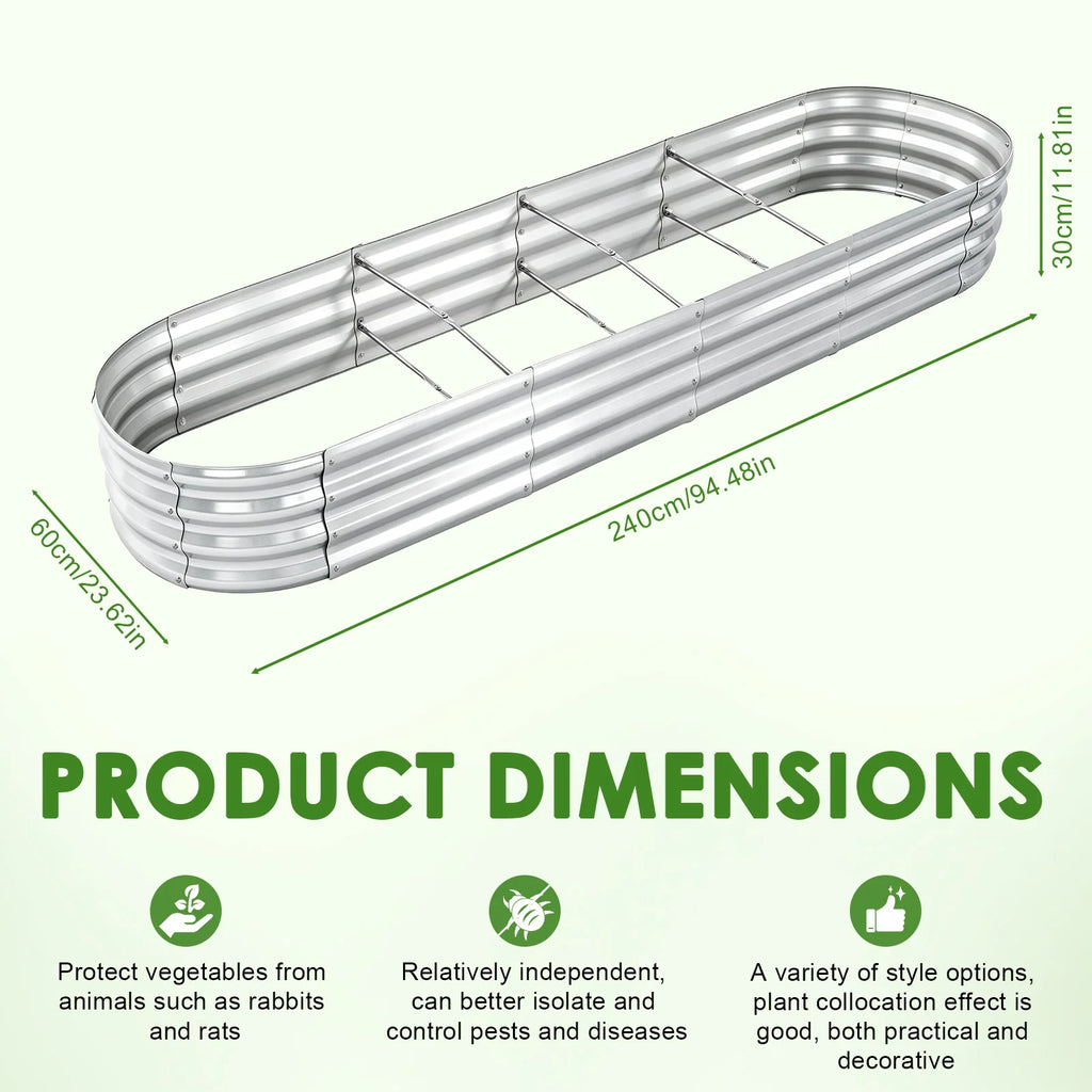 Galvanized Raised Garden Bed Outdoor, Large Raised Bed for Gardening, 8x2x1FT Metal Planter Box for Vegetables, Fruits, Flowers, Easy Assembly with Wing Nuts & Safe Rolled Design Silver/Light Green