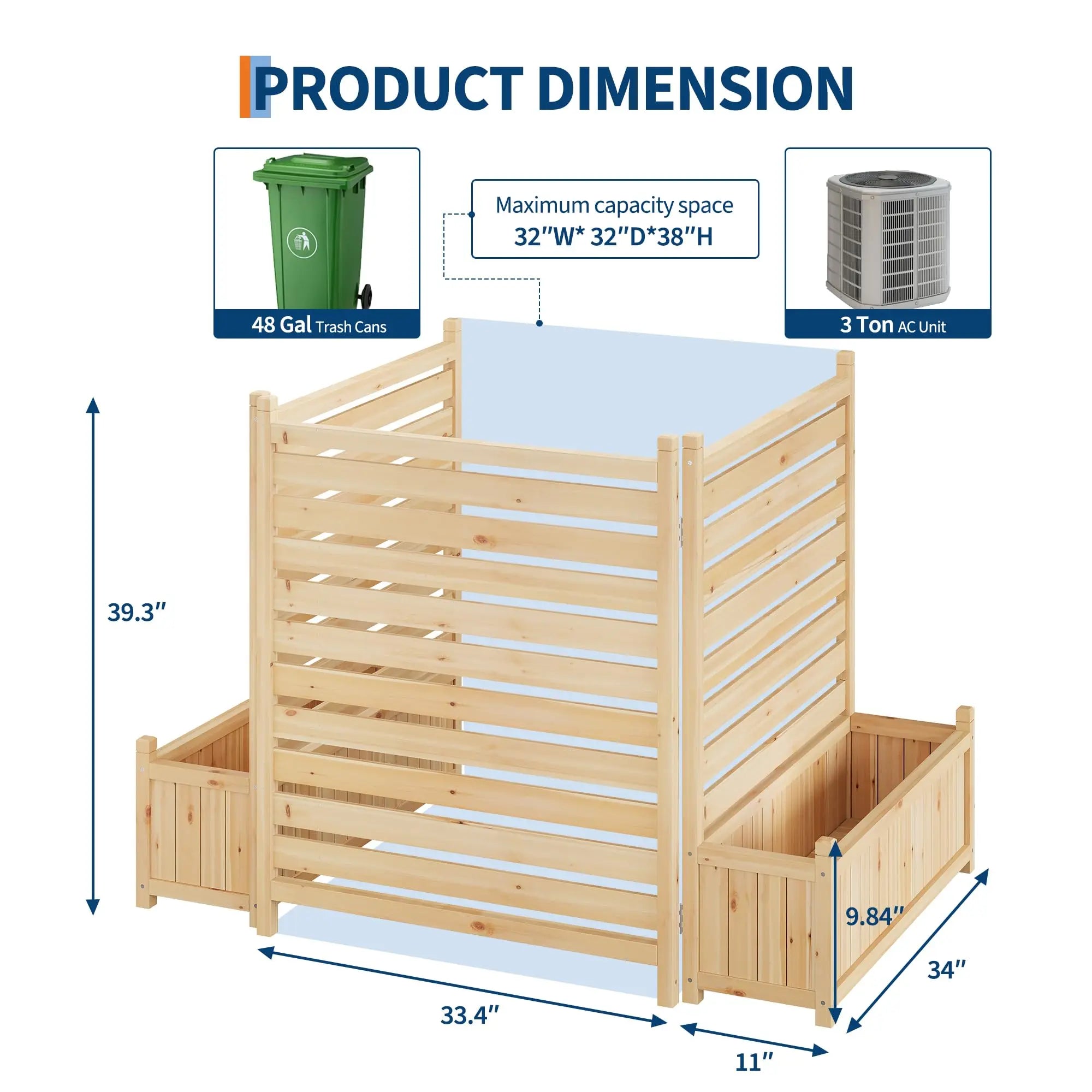 Planter with Trellis, Wooden Raised Bed, Outdoor Planter Box Privacy Fence Panels for Patio Balcony Trash Can to Grow Vegetables