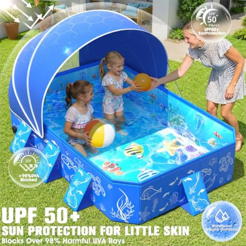 2026 Kiddie Pool with Canopy, Baby Swimming Pool for Toddler, Non-Inflatable, Foldable Pool for Babies, Portable Toddler Pool with Shade