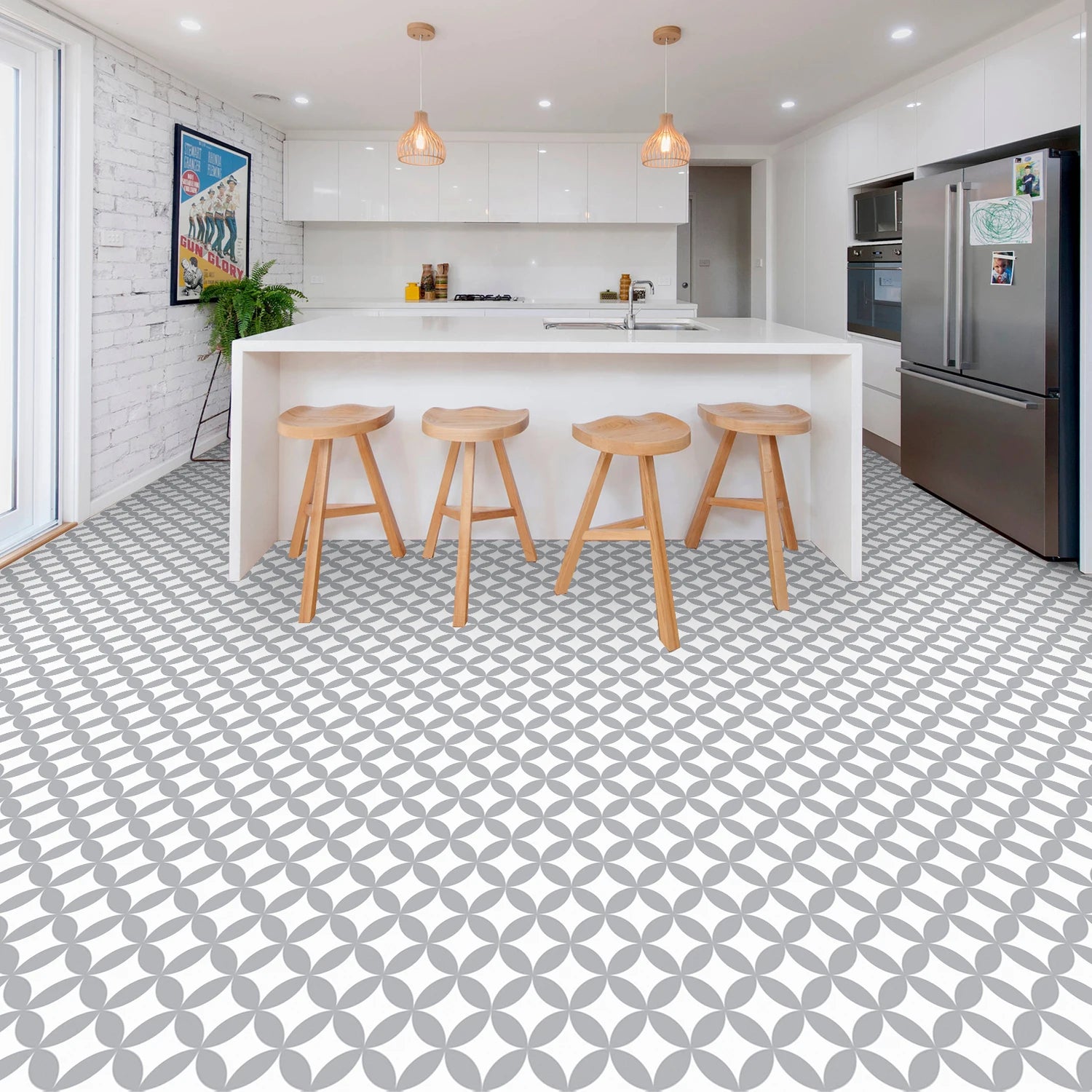 Self Adhesive Vinyl Floor Tiles - 7.9x7.9 Inch Grey Peel & Stick Waterproof Non Slip Tiles (10 Pack, 4.3 Sq. Ft Coverage)