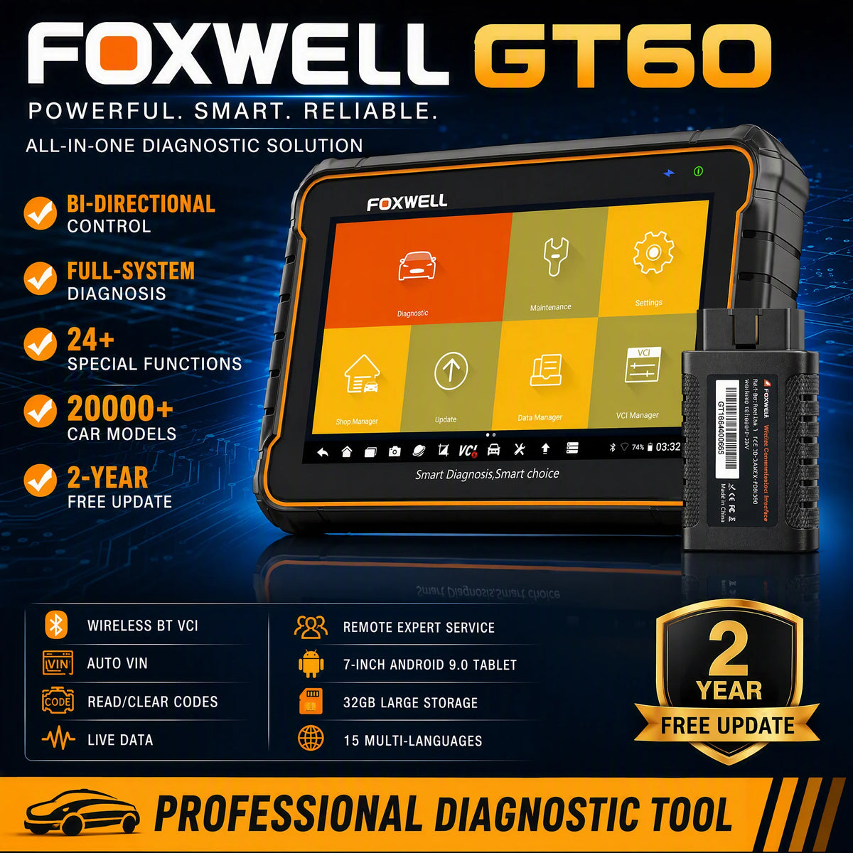 Foxwell GT60 OBD2 Automotivo Scanner 24+ Reset ABS SAS TPMS Reset ODB 2 OBD2 Scanner Bluetooth All System Diagnostic Tool