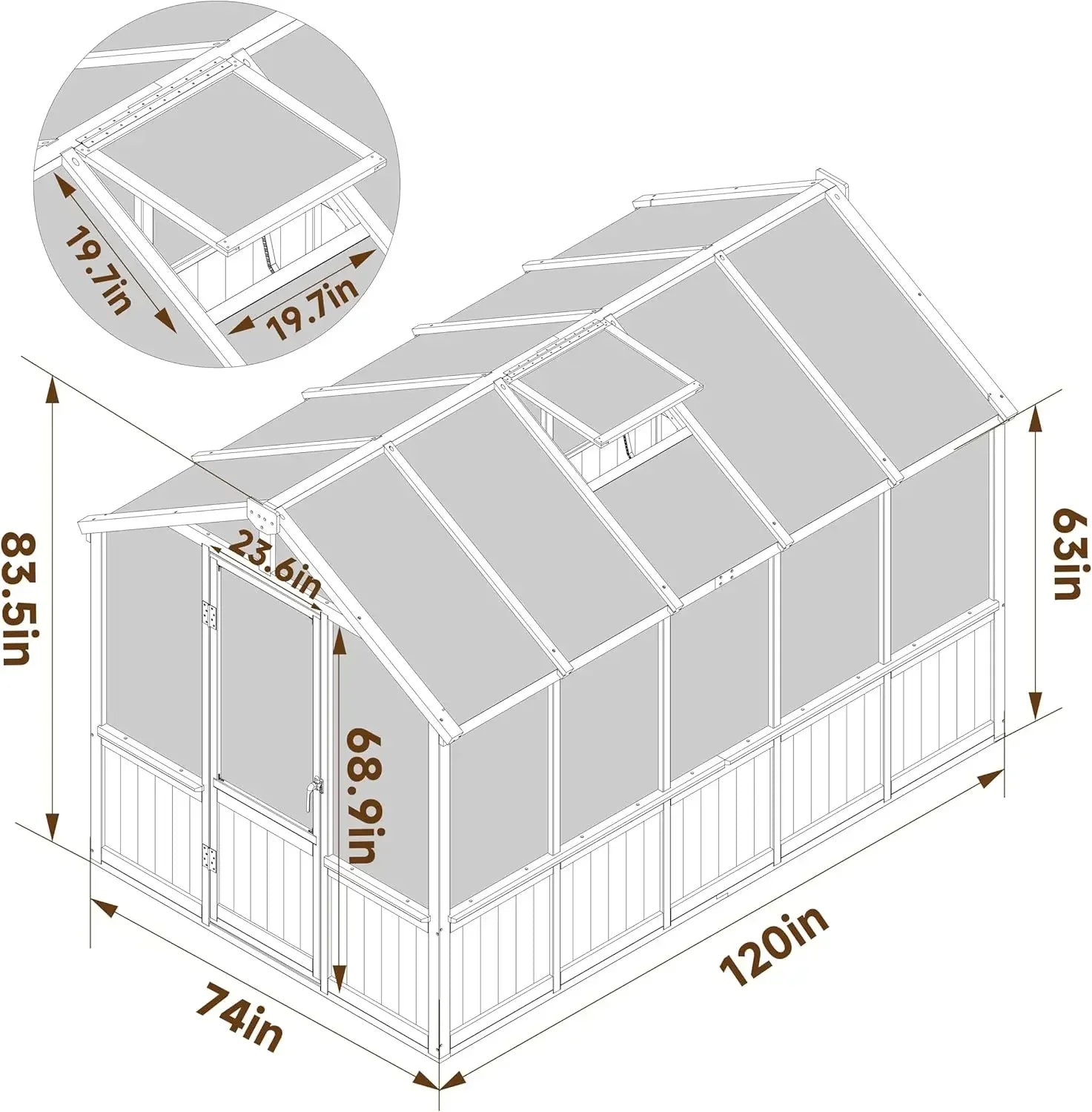 6x10 FT Green House for Outdoor, 6MM Thick Polycarbonate Panel Wooden Walk-in Greenhouse Kit with Lockable Door
