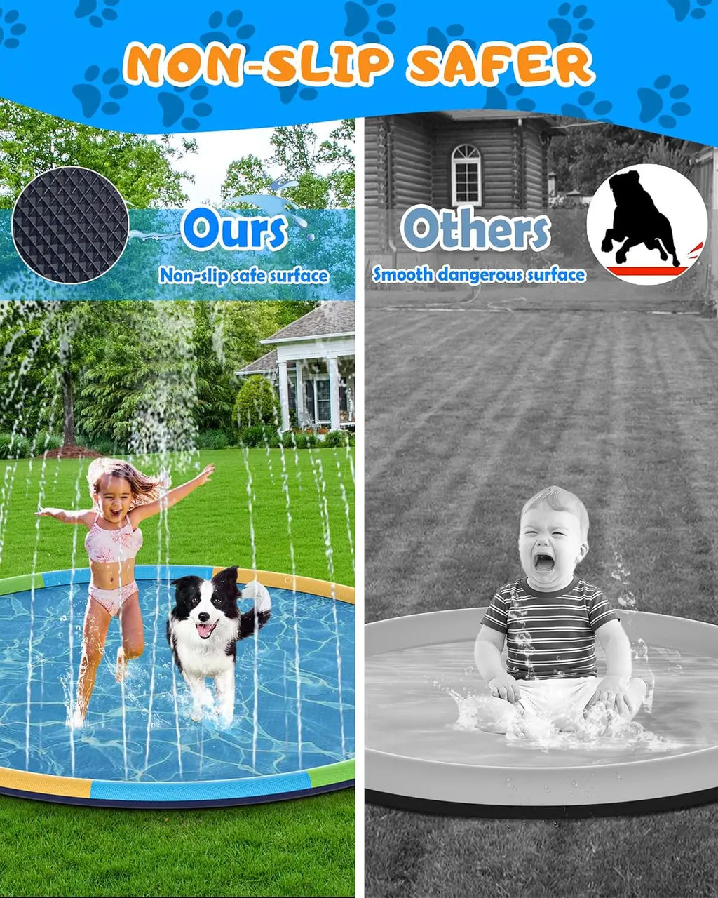 Kiddie Sprinkler Pool, Splash Pad, PVC Material, 13ft, Foldable, Summer, Blue