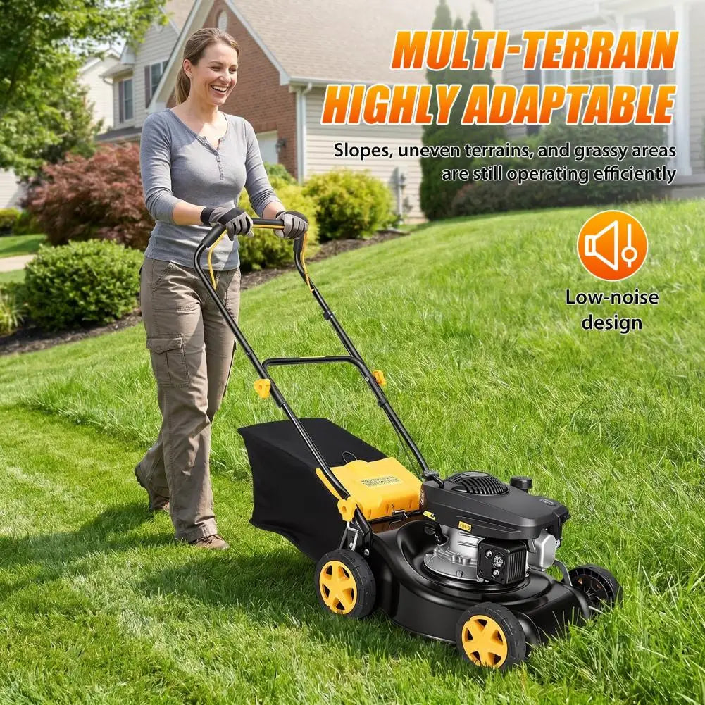 Lawn Mower, 4-Stroke Air-Cooled Engine 16" Gas Lawn Mower, 3 In 1 Self Propelled Hand Push Lawn Machine With 45L Grass Tank