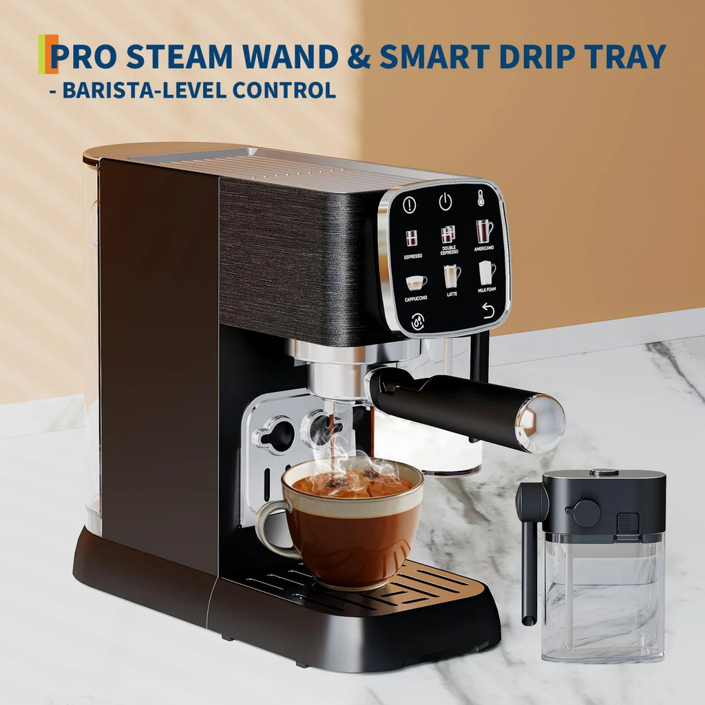 Acekool Espresso Machine 20 Bar, Compact Espresso Maker with Steam Milk Frother, Touchscreen Stainless Steel Coffee Machine with 45oz Removable Water Tank, Adjustable Temperature